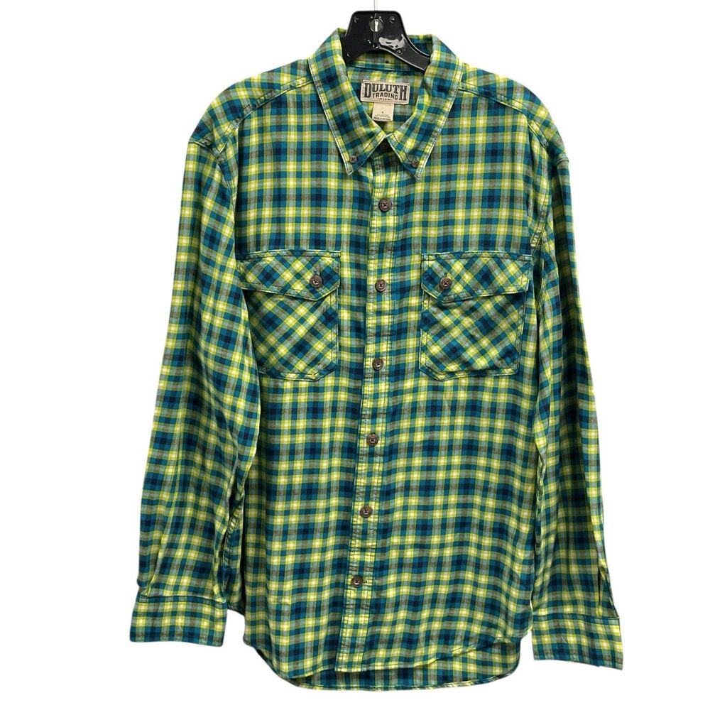 Duluth Trading Co Men's Size Large Long Sleeved Button Up Plaid Flannel Shirt